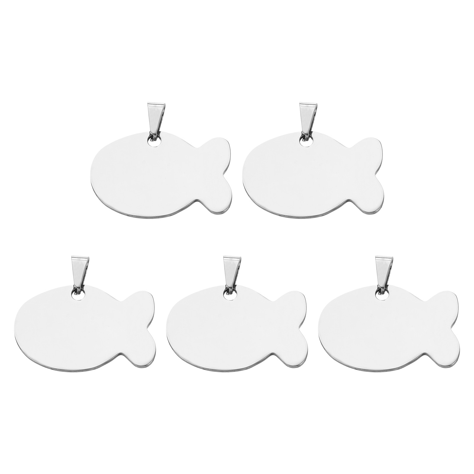5 Pcs 38mm/1.5 Inch Fish Shape Blank Stamping Tags, Metal Charm, Silver