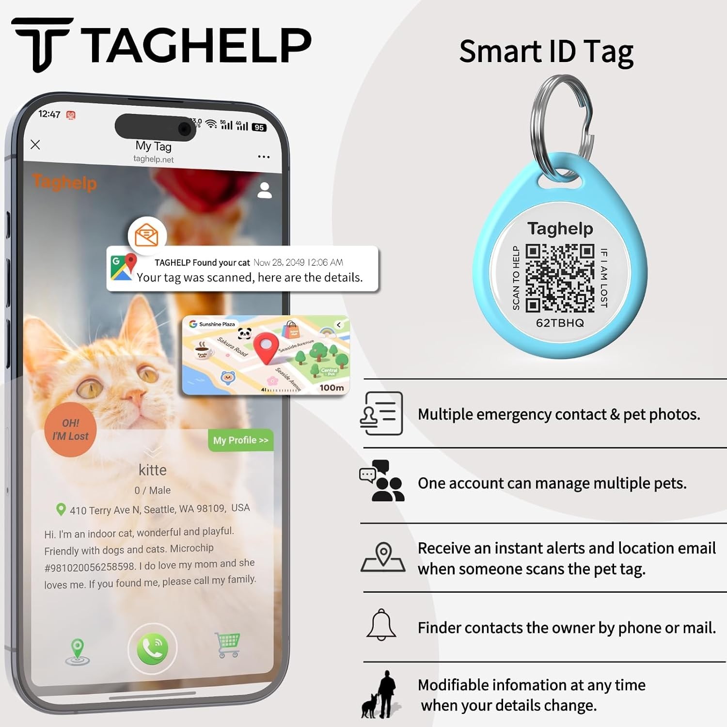 QR Code Cat ID Tag for Collar, Smart Pet ID with Online Profile, Instant Scan…