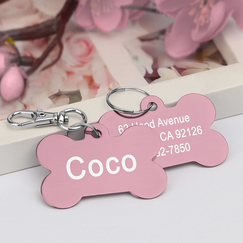 Personalized Pet Name ID Tags for Dog, Custom Double Sided Engraved Bone Shape