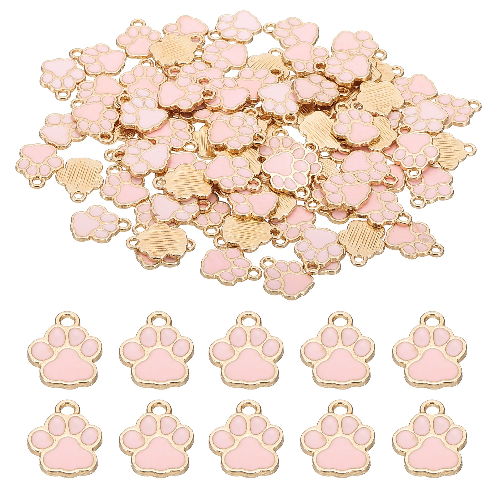 Enamel Paw Print Charm, 100Pcs Alloy Enamel Pendants , Pink/gold