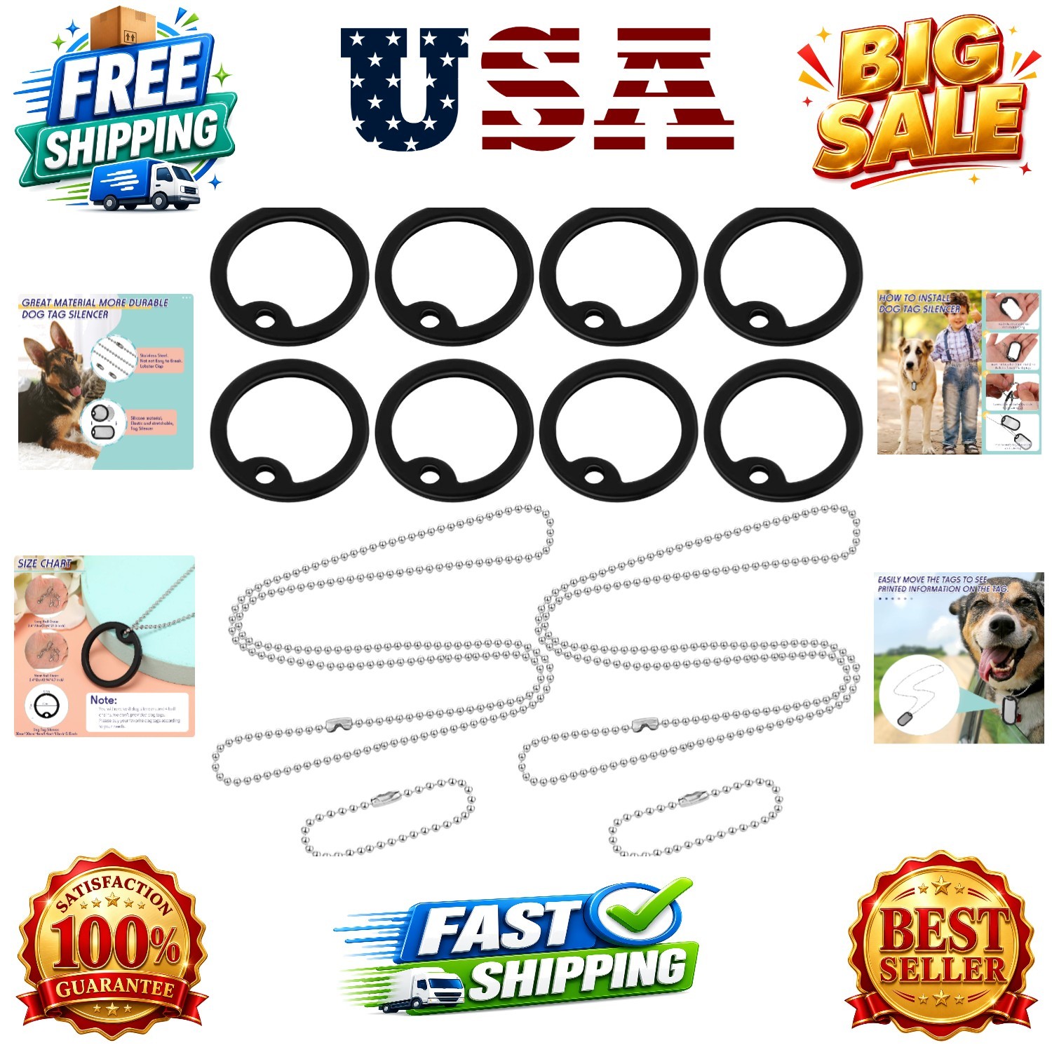 8 Pcs Dog Tag Silicone Silencer Military Engraved Dog Tag with 4 Stainless St…