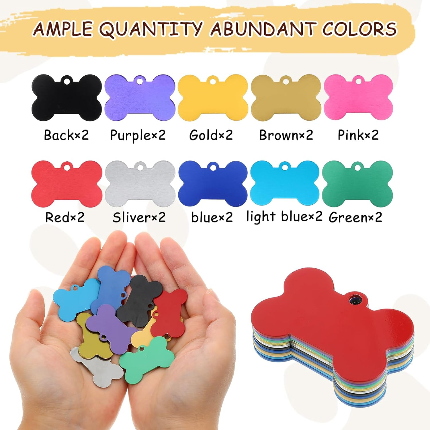 20 Pcs Pet Name Tag Blank Pet ID Tags Bone Shape Engraving Name Tag Stainless St