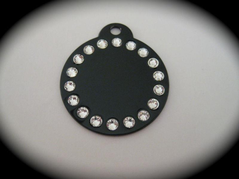 LARGE Round engraved Pet ID Name Tag Cat Dog with Swarovski Crystals FREE post