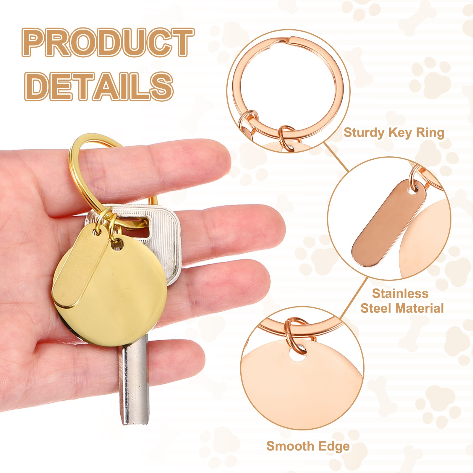 30Pcs Metal Engraving Keychain Blanks, Rose Gold/Silver Tone(Round)