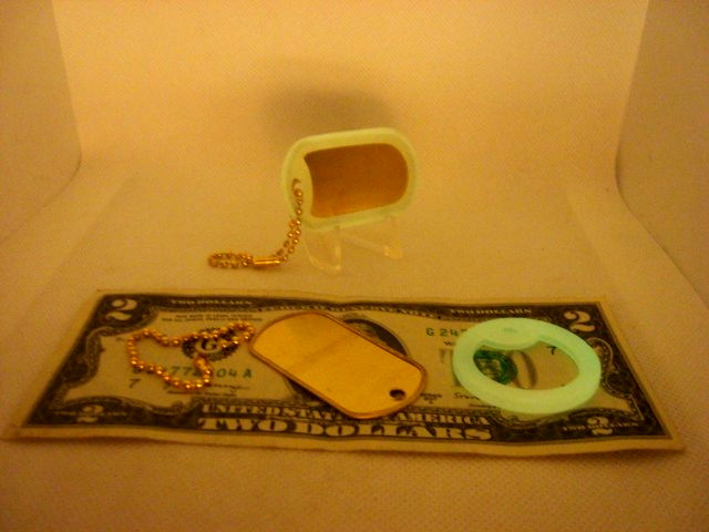 BRASS Military Style Dog Tag Yellow Brass 4.5″ in. Gold Chain + GLOW Silencer