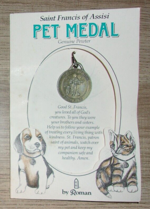 Vintage 1990 Roman Inc Saint Francis of Assisi Pewter Pet Medal Engravable – NEW