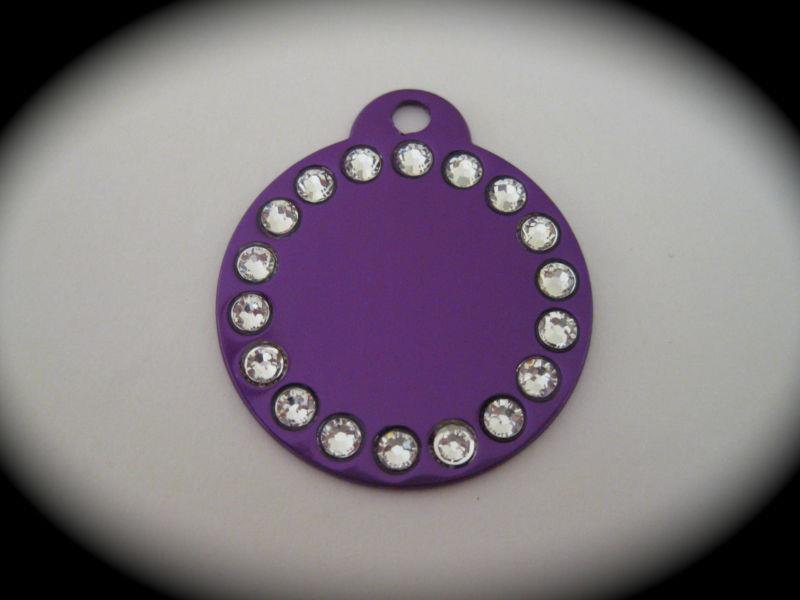 LARGE Round engraved Pet ID Name Tag Cat Dog with Swarovski Crystals FREE post