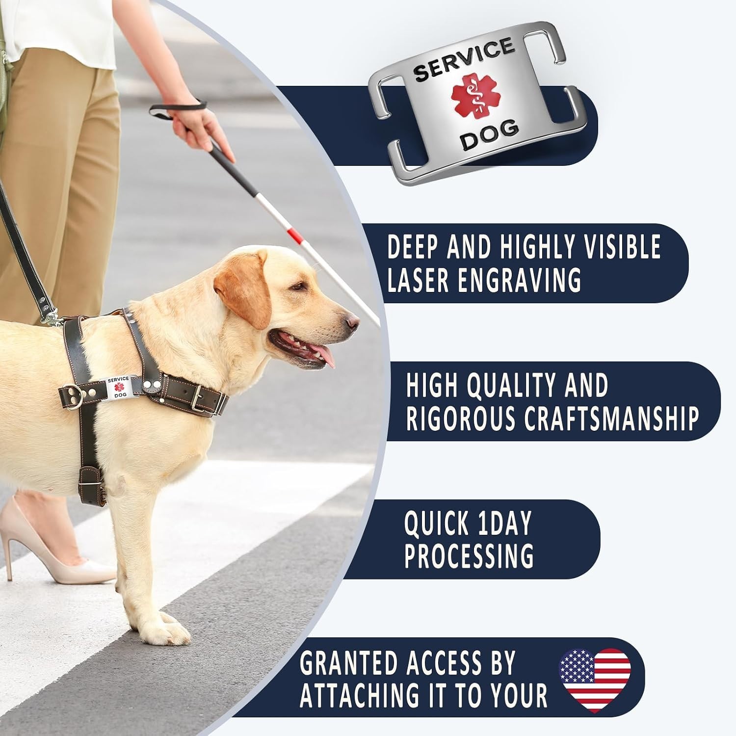 Silent Slide-On Service Dog Tag – Jingle-Free Surgical Stainless Steel ID for…