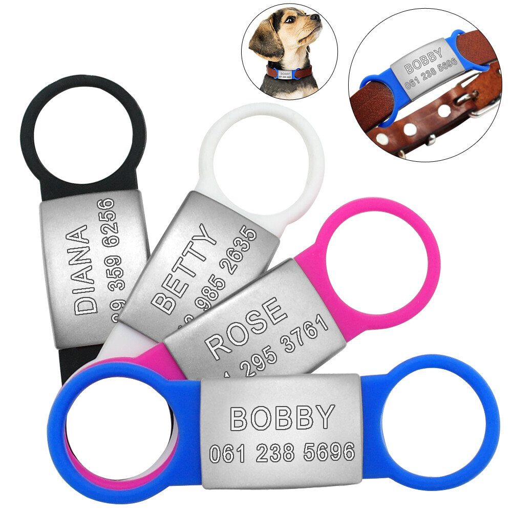 Personalized Slide-On No Noise Dog ID Tags Stainless Steel Cat Collar Tag Disc