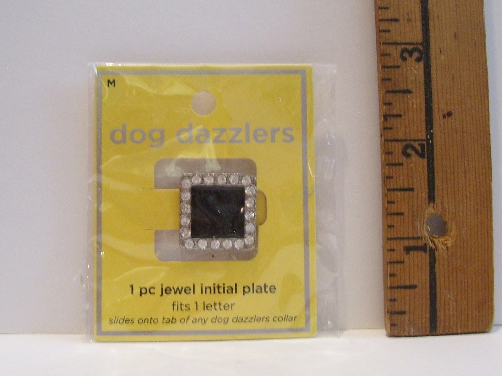NEW DOG DAZZLERS BLACK SQUARE RHINESTONE INITIAL PLATE COLLAR CHARM SIZE MEDIUM