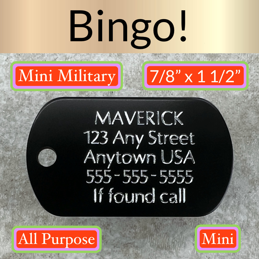 Custom Engraved Tags Personalized Luggage Tag MINI MILITARY Dog Tag MINI BLACK