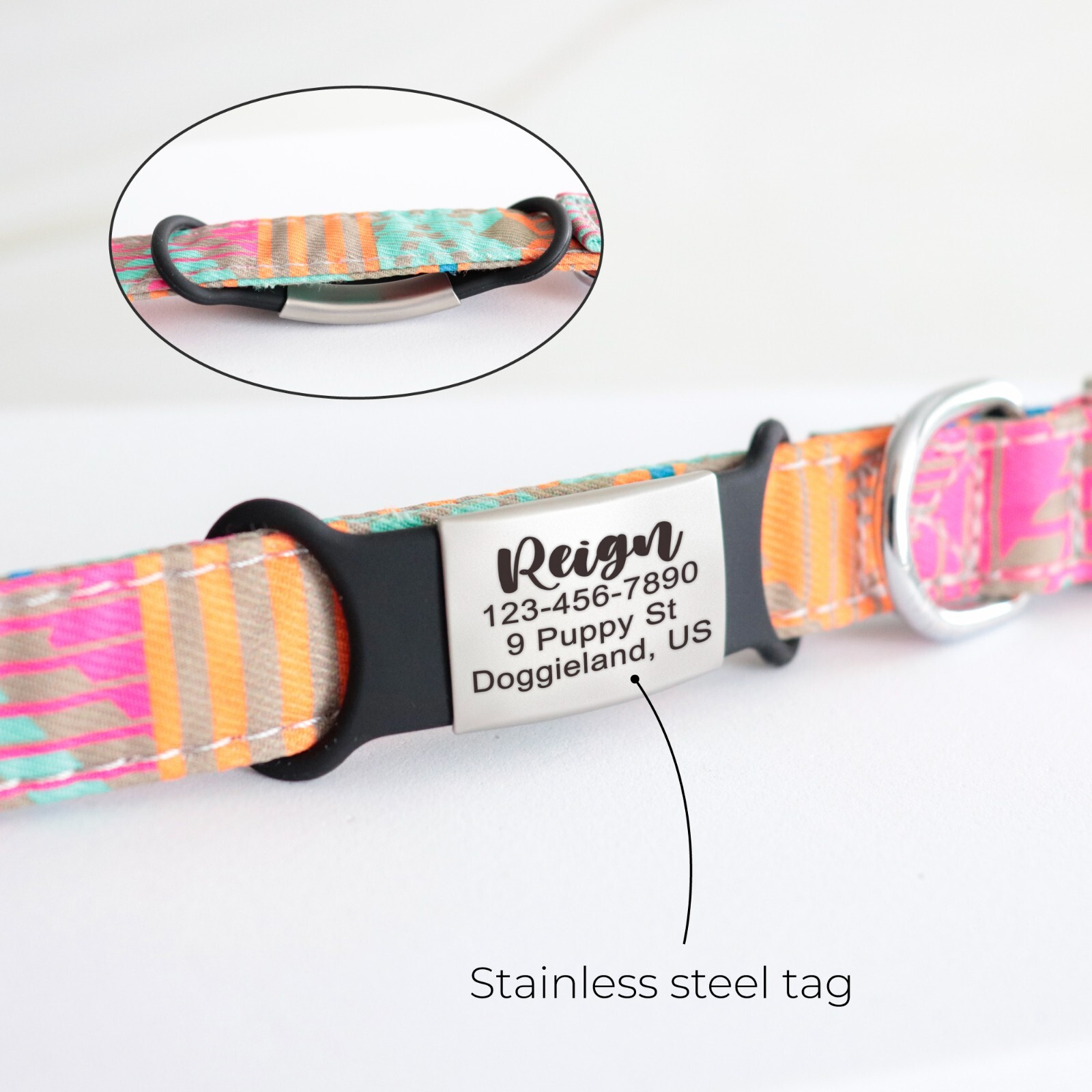 Custom Slide on Pet Dog Silent Tags ID Engraved Name Personalized Collar Cat
