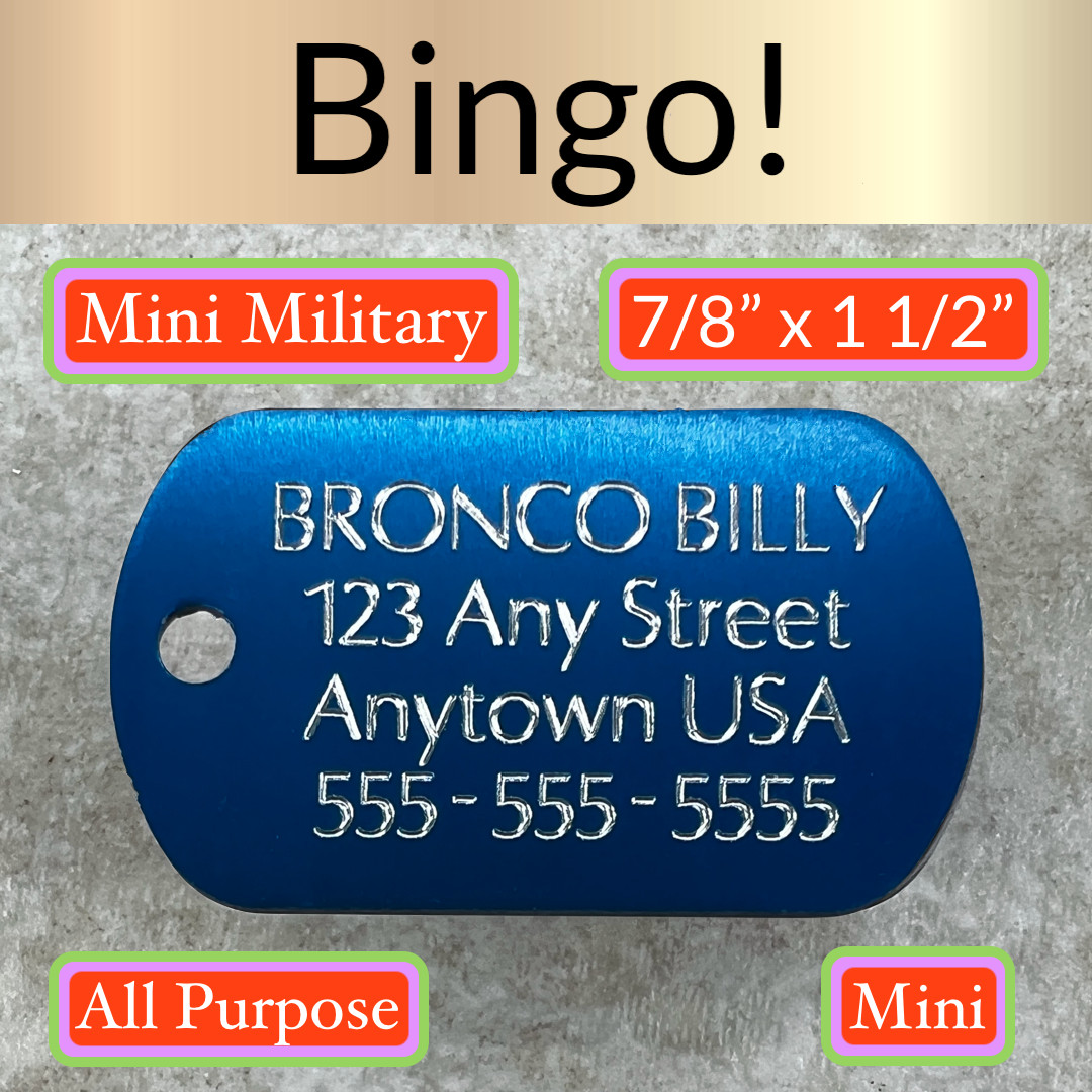 Custom Engraved Tags Personalized Luggage Tag MINI MILITARY Dog Tag MINI BLUE