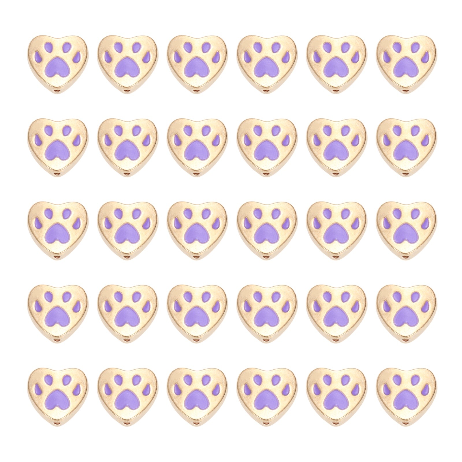 Paw Print Heart Beads, Enamel Alloy Dog Cat Paw Charms Pendant, 50Pcs(Purple)