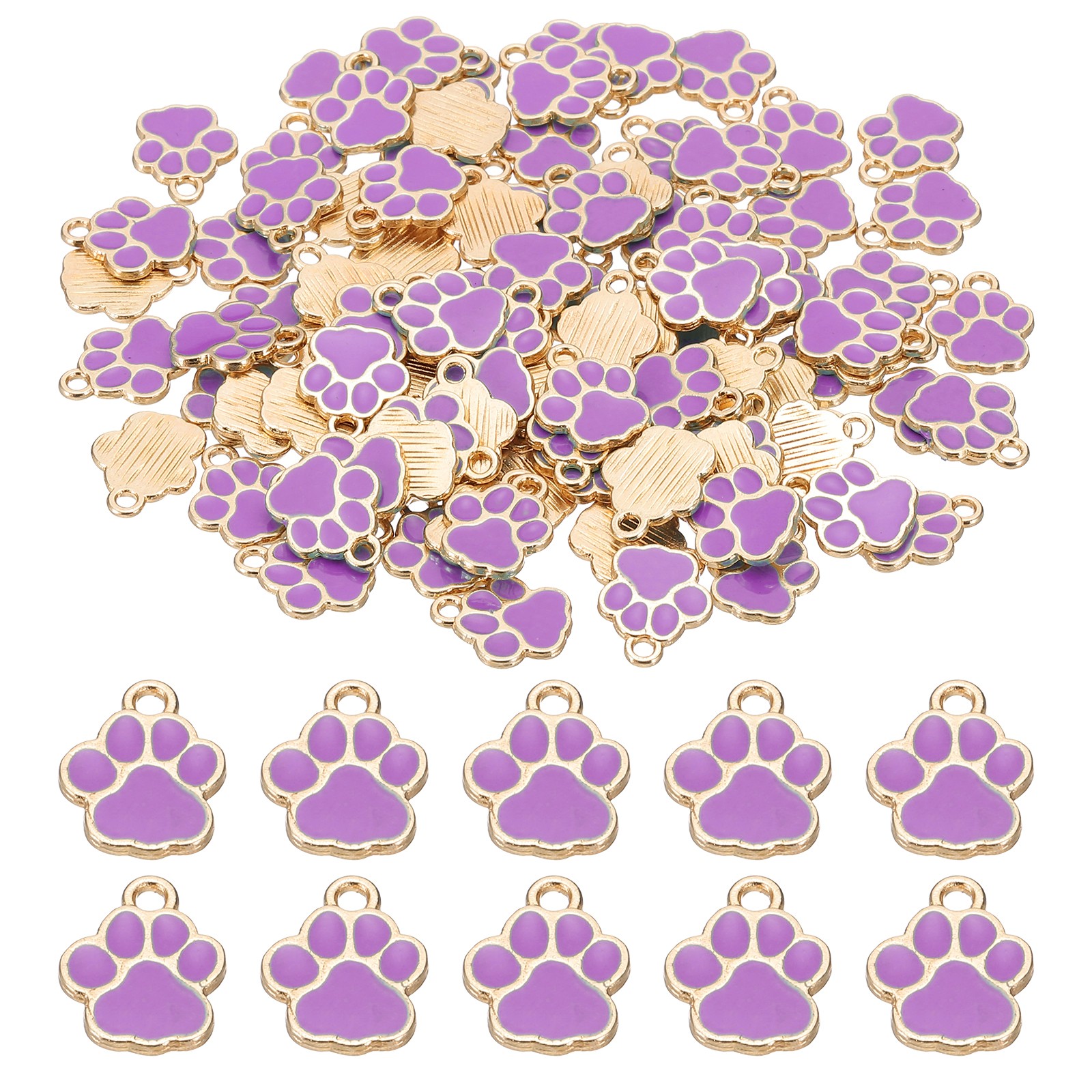 Enamel Paw Print Charm, 100Pcs Alloy Enamel Pendants , Purple/gold