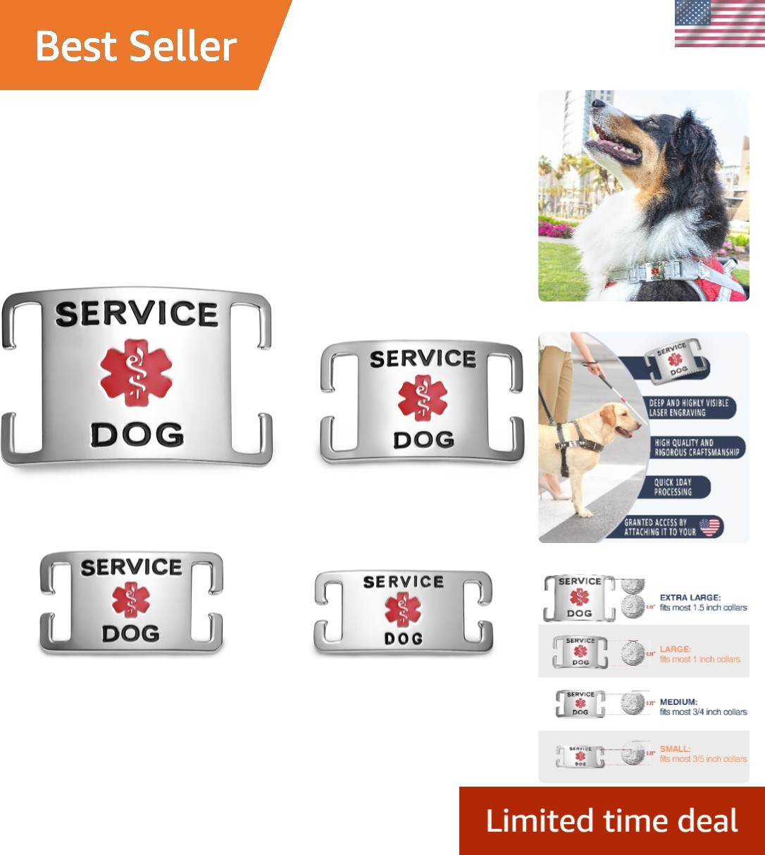 Silent Slide-On Service Dog Tag – Jingle-Free Surgical Stainless Steel ID for…