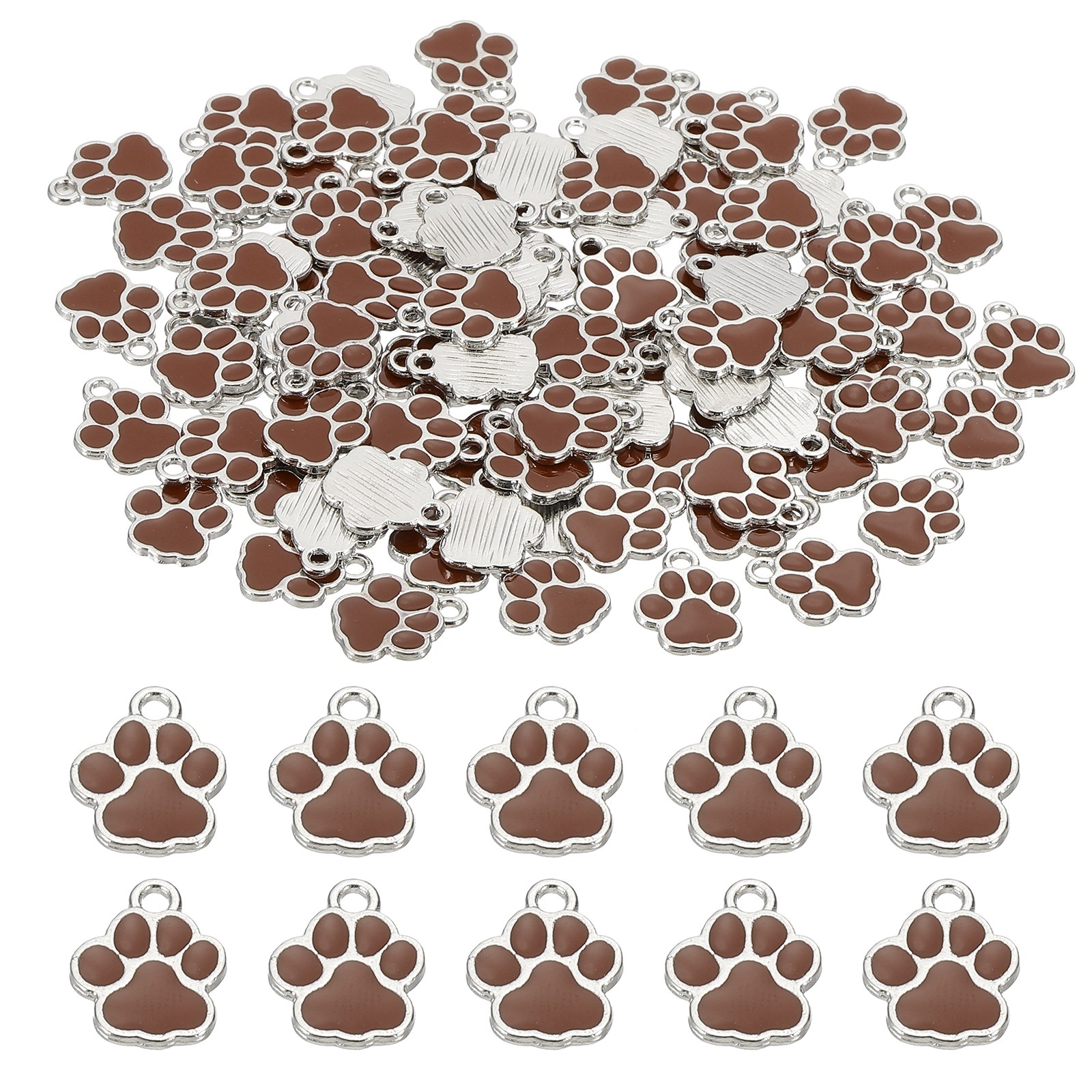 Enamel Paw Print Charm, 100Pcs Alloy Enamel Pendants , Coffee/silver