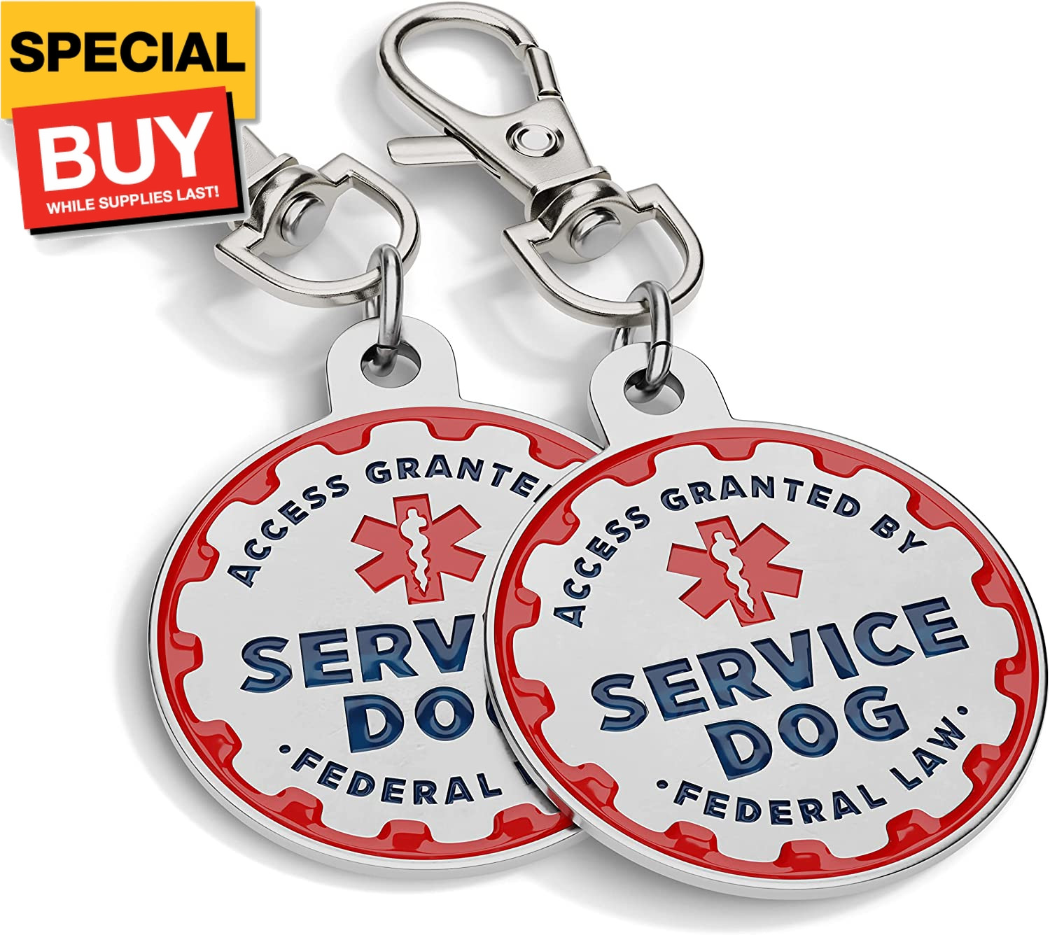 2 Pack Service Dog Tag Double Sided: Metal Pet ID Tags for Service Animals, Emot