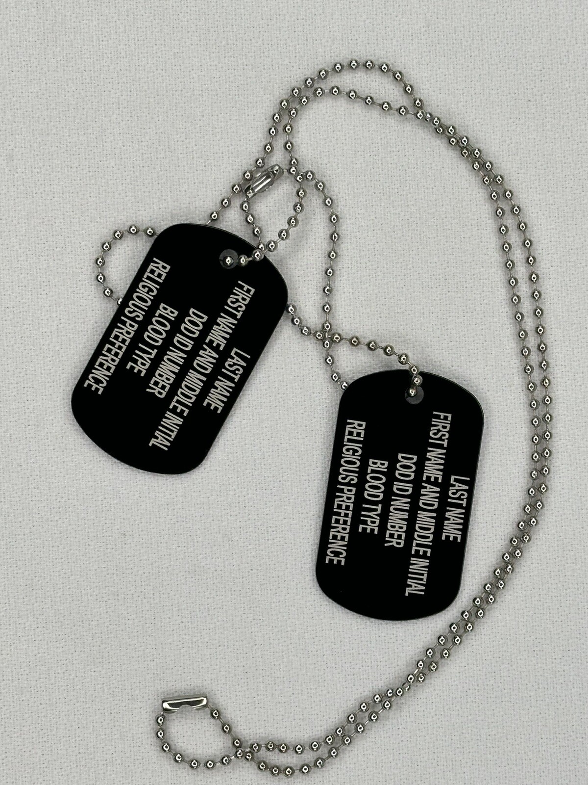 One Set of Personalized Military Style Laser Engraved Dog Tags With Chains