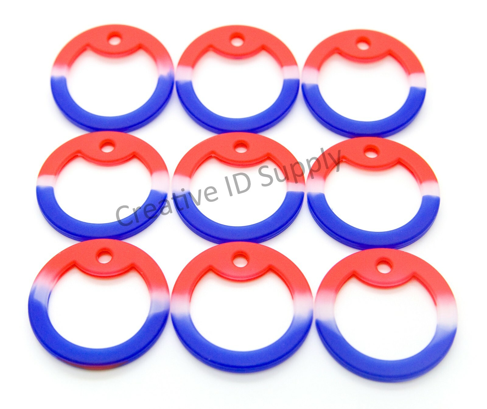LOT OF 25pc MILITARY ARMY DOG TAG RED WHITE & BLUE RUBBER SILICONE SILENCERS