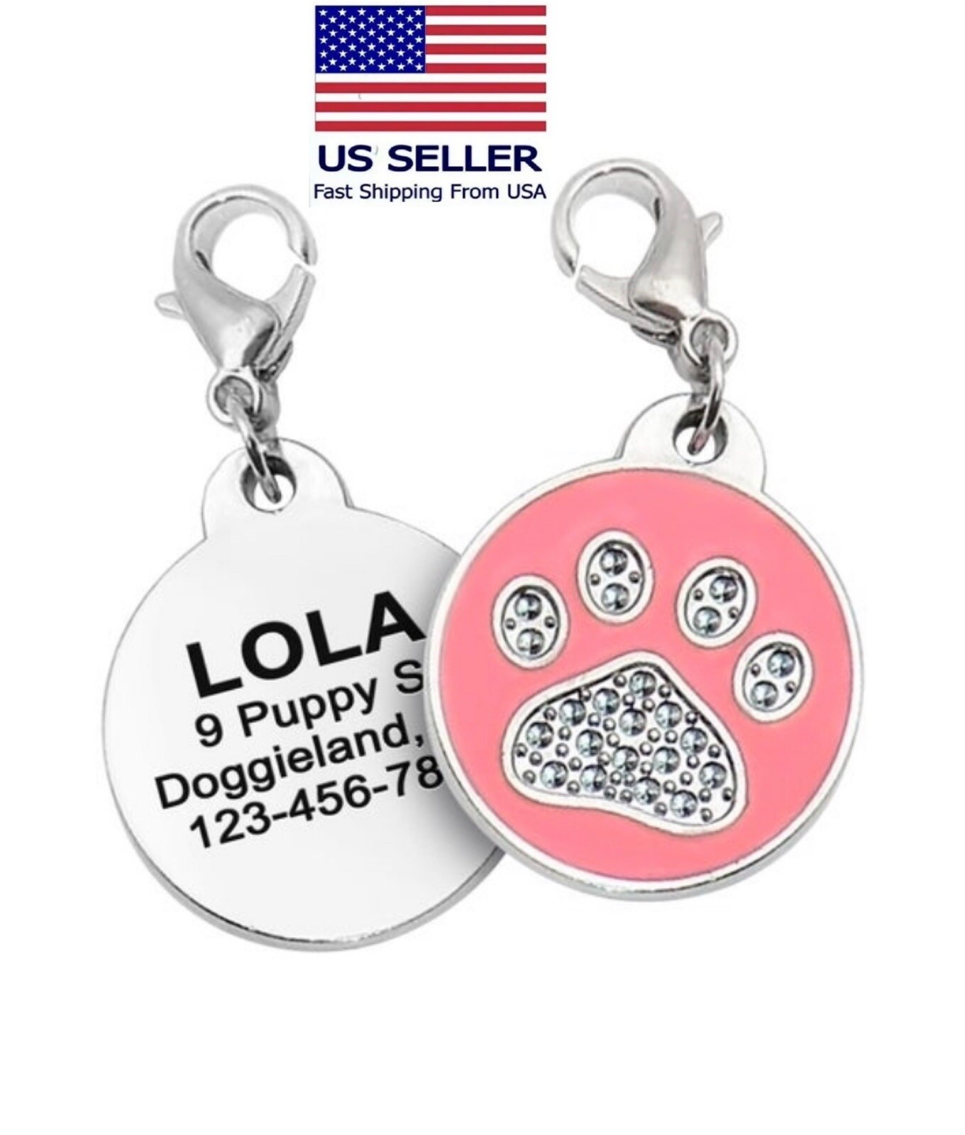 Personalized Sparkly Dog Tags Paw Dog ID tag Custom Shiny Dog ID Tag