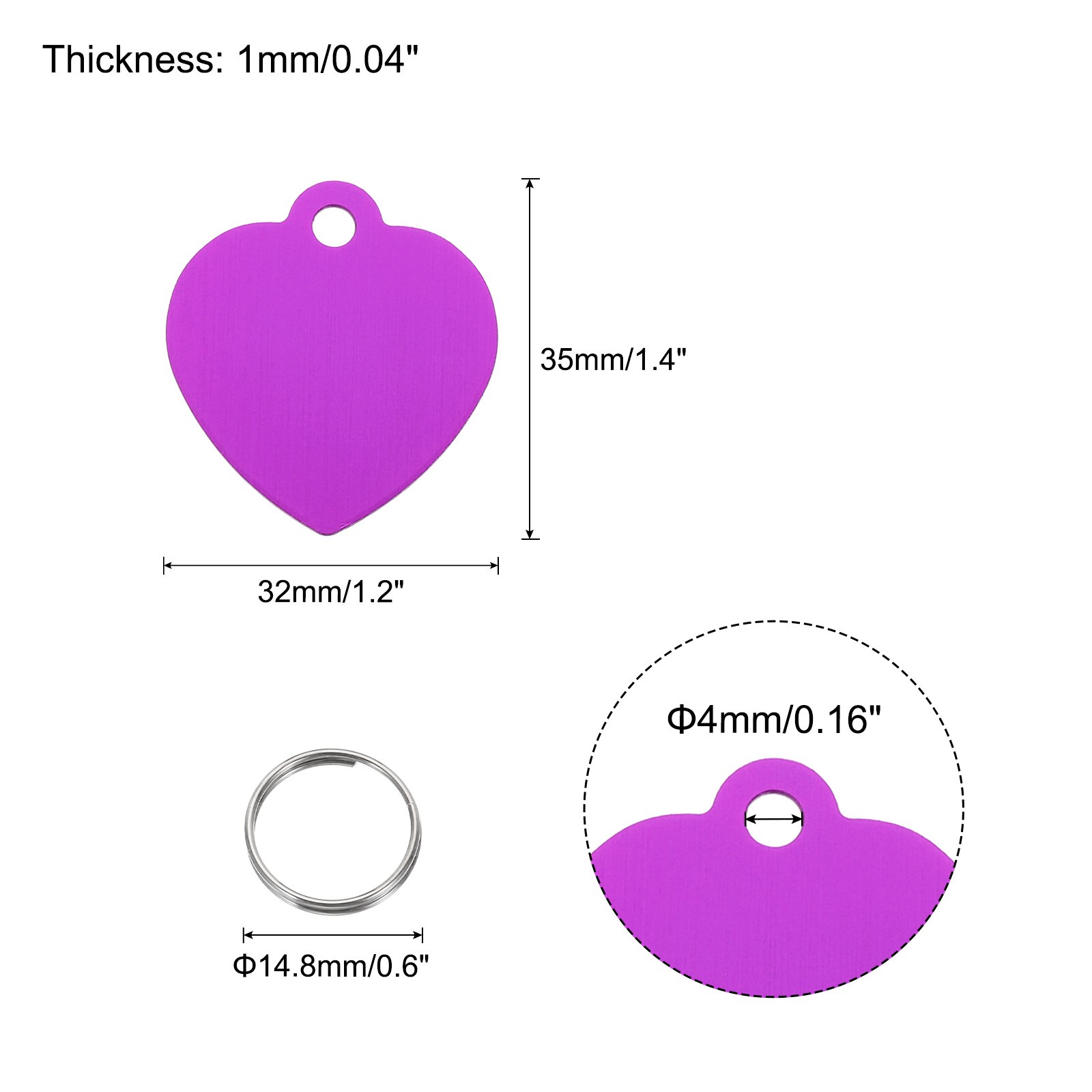 Pet ID Tags, Engraving Tags, Heart-Shape Dog ID Tag, Purple Blank Tags, 20pcs