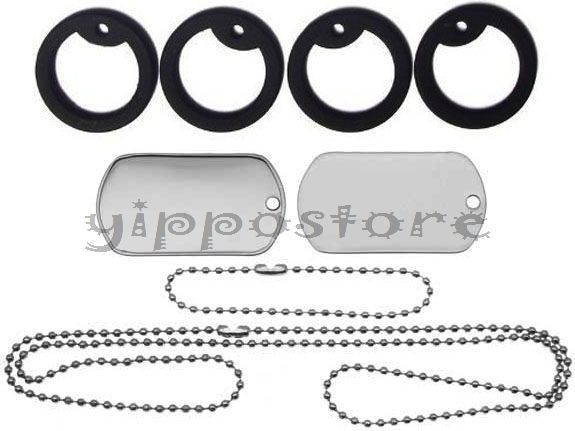 Military Spec Stainless Steel Blank Dog Tag Set Complete with Chains & Silencers