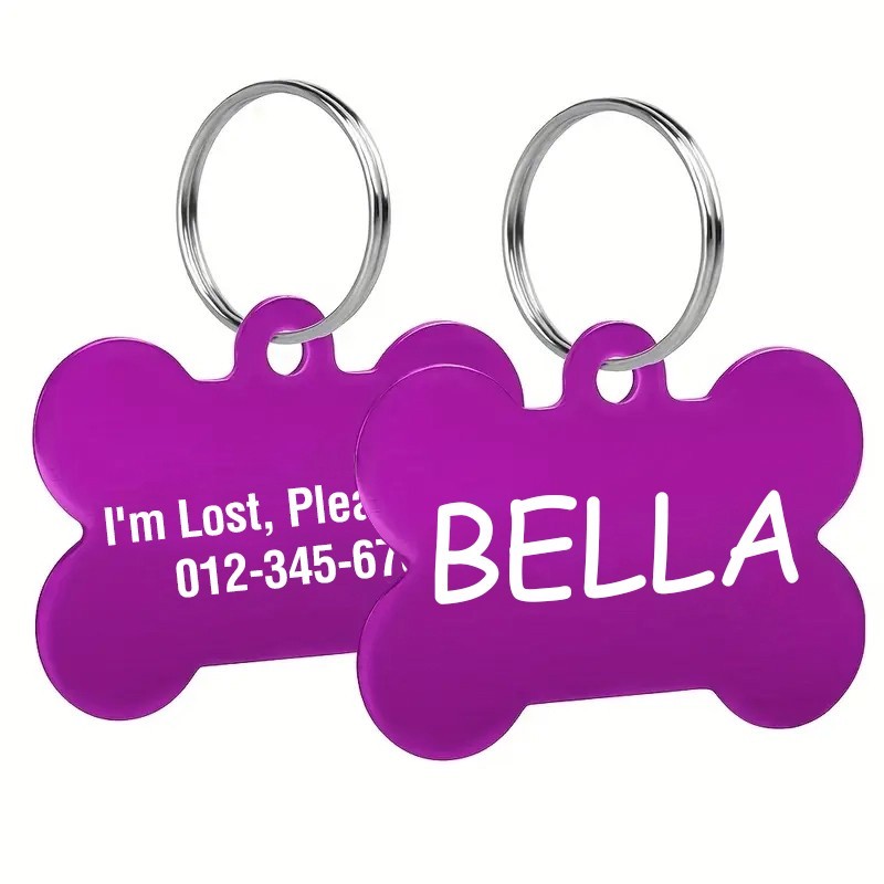 Custom Bone Aluminum Pet ID Tag Engraved Placa Perro Gato 10 Colors 3 Sizes USA