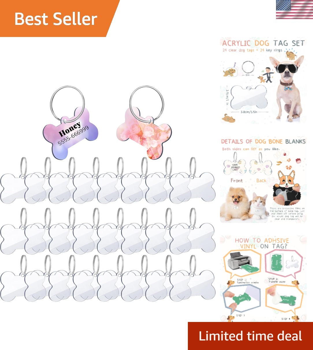 24 Pcs Blank Acrylic Dog Tag 1.49 x 1 Inch Double Dise Bone Shap ID Tags with…