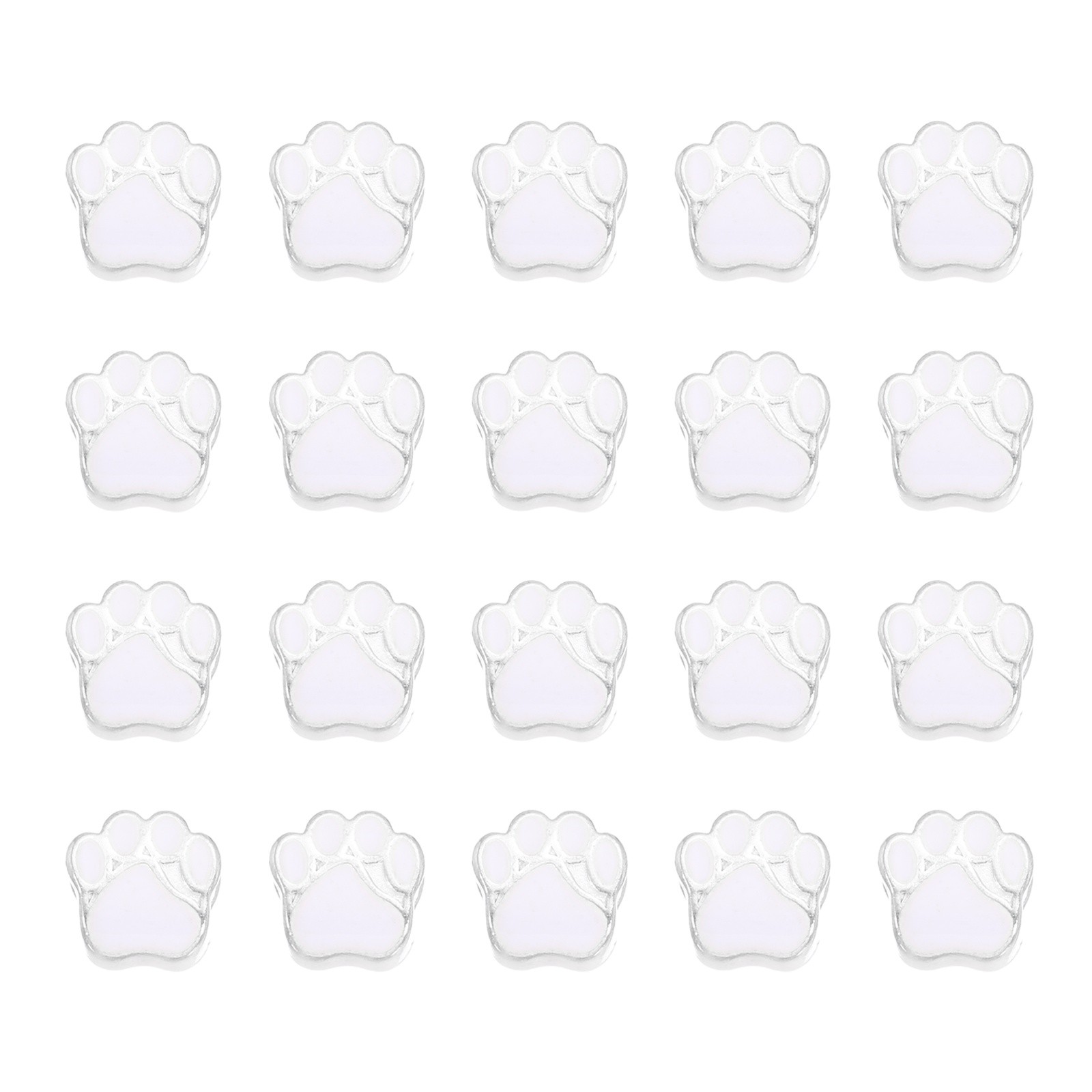 Enamel Paw Print Charms, Alloy Dog Cat Paw Large Hole Beads, 20Pcs(White)
