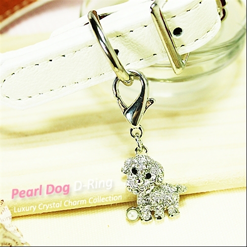Dog/Cat Luxury Cute Collar Charm- Clear Pearl Puppy Pet/Animal Crystal Silver