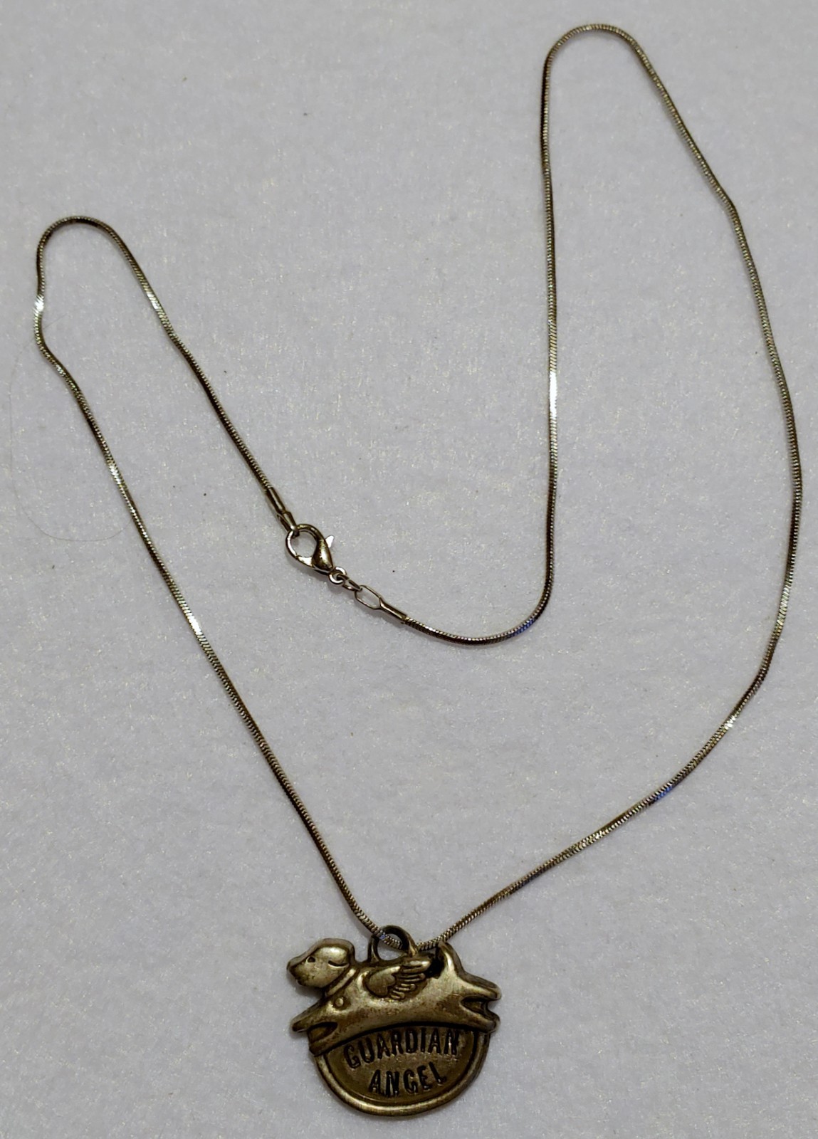Necklace & Guardian Angel Dog Pendant – silvertone – 17.5 in necklace – Vintage