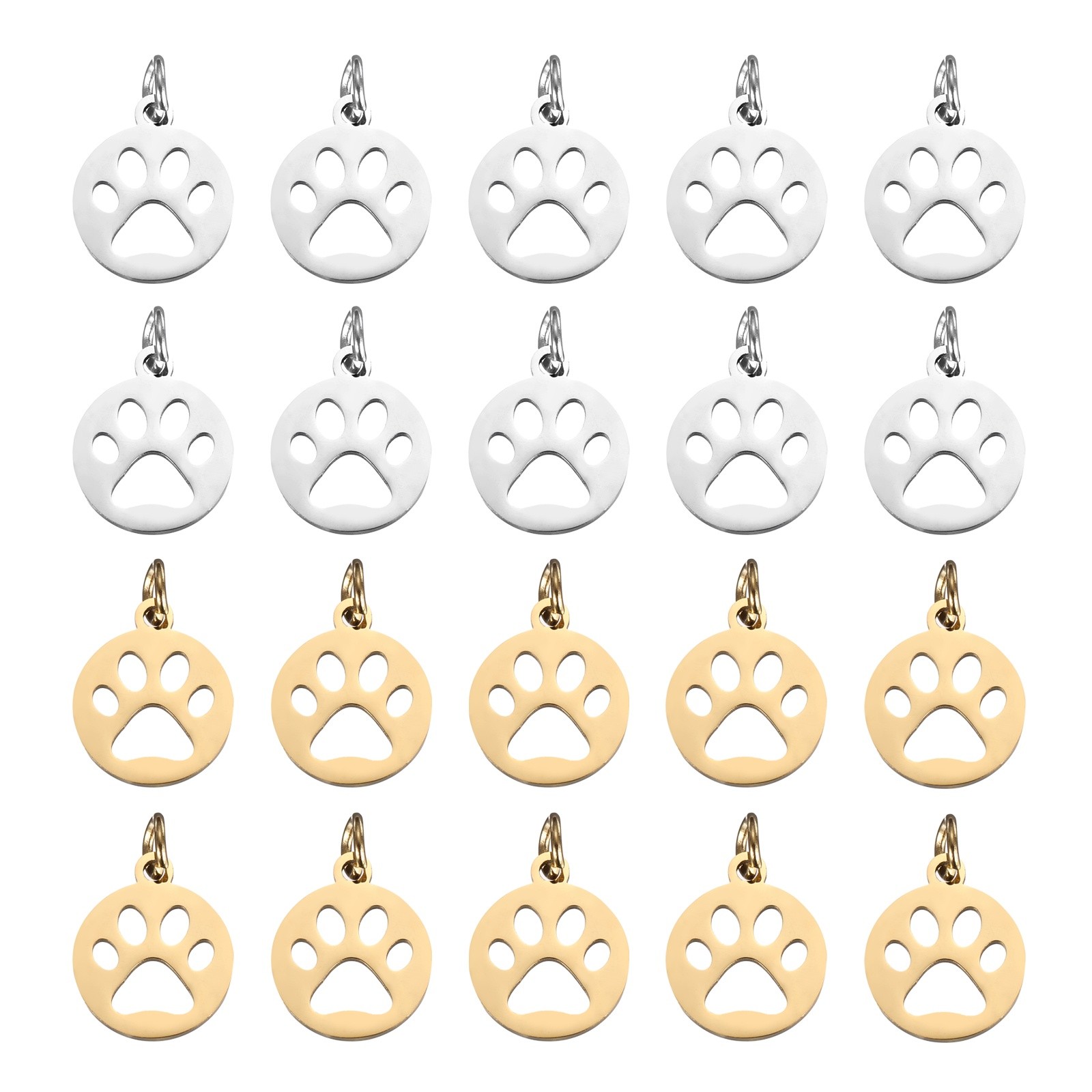 Dog Paw Print Charms 3mm, 20 Pcs Round Cat Dog Paw Pendant, Silver/Gold