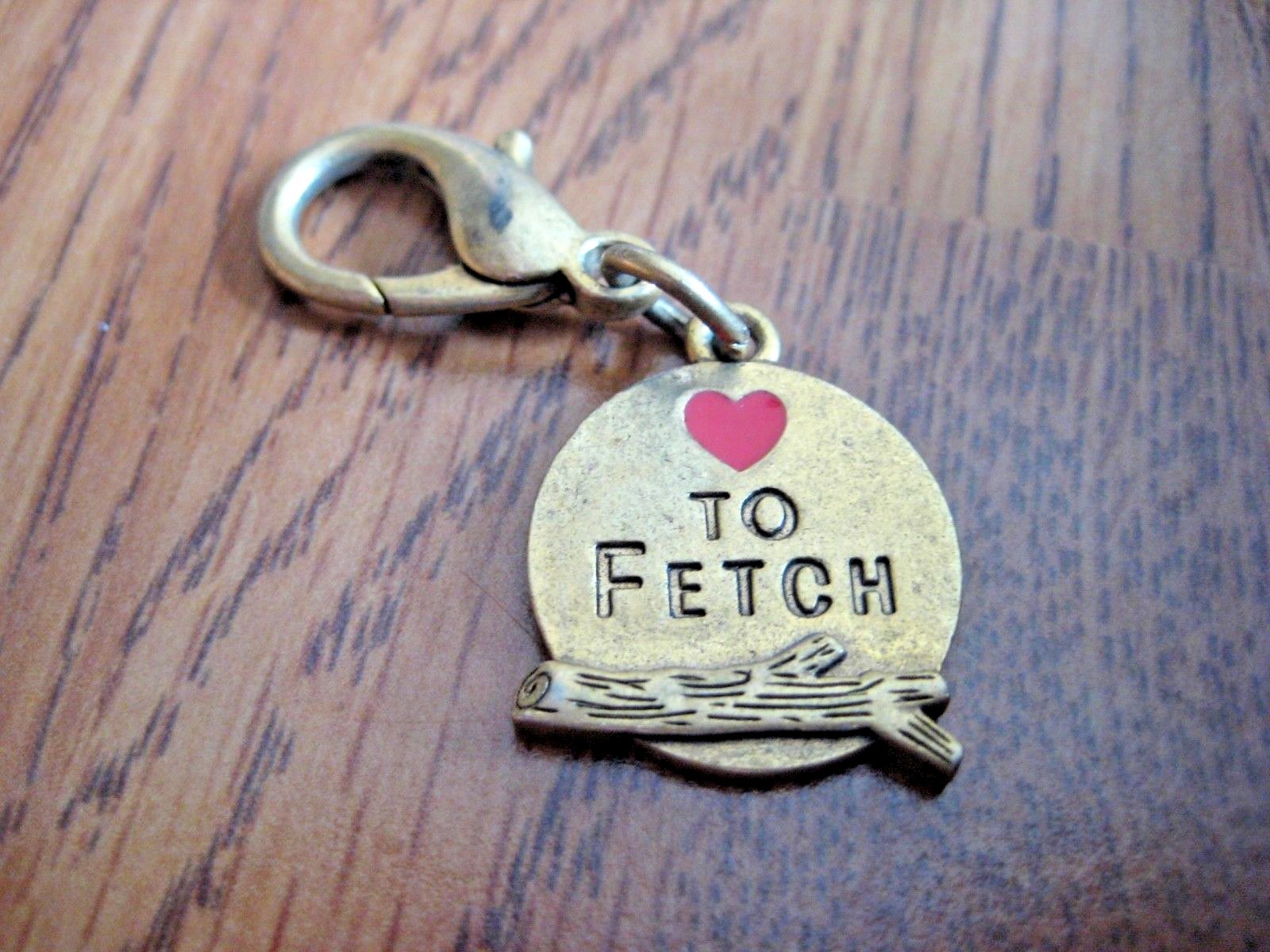 Gold Love To Fetch Dog Tag Charm Zipper Pull NEW