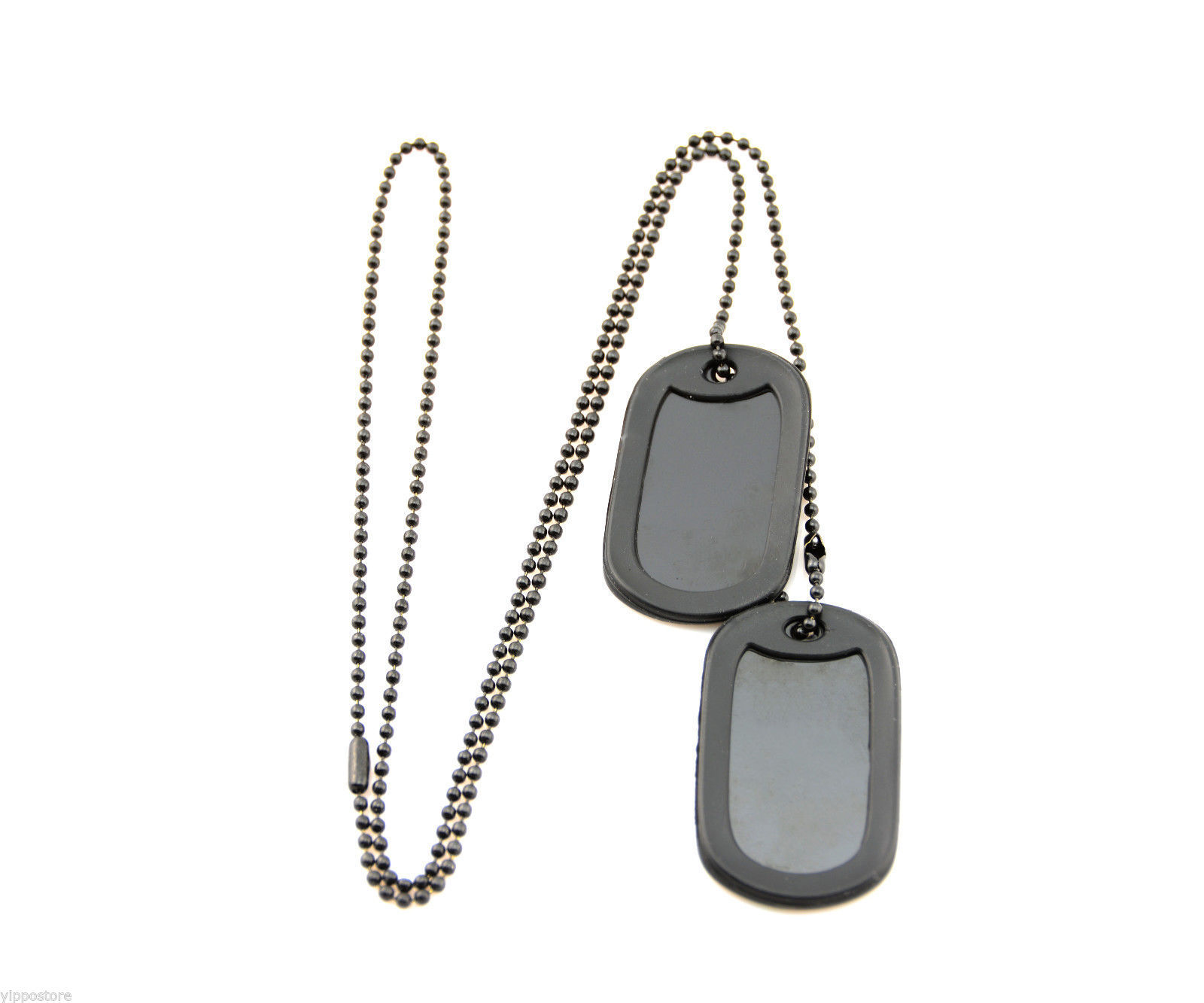 100 Black Military Spec ID Dog Tags + 27″ & 4.5″ Ball Chains + Black Silencers