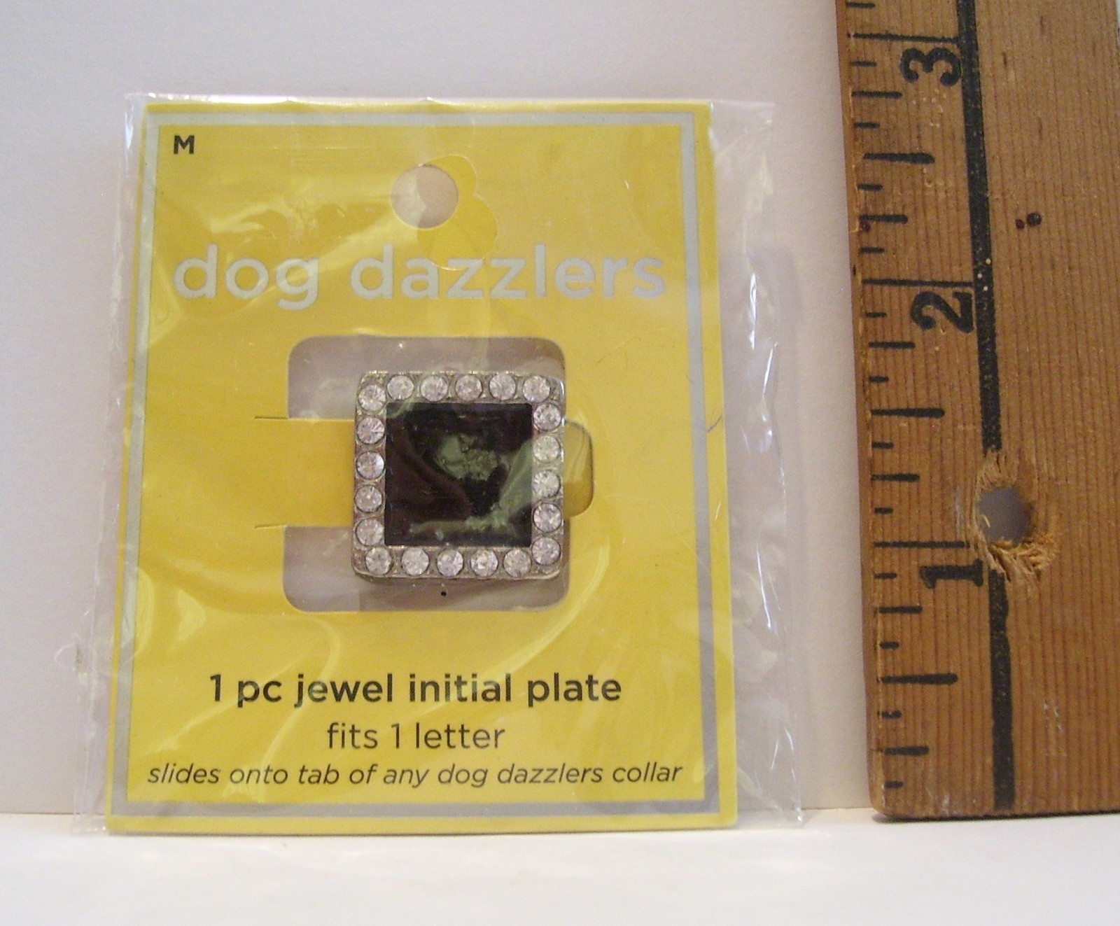 NEW DOG DAZZLERS BLACK SQUARE RHINESTONE INITIAL PLATE COLLAR CHARM SIZE MEDIUM