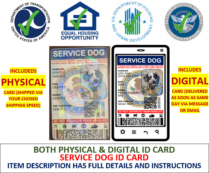 SERVICE DOG ID CARD HOLOGRAPHIC – 1 SIDED CUSTOMIZABLE PHYSICAL & DIGITAL