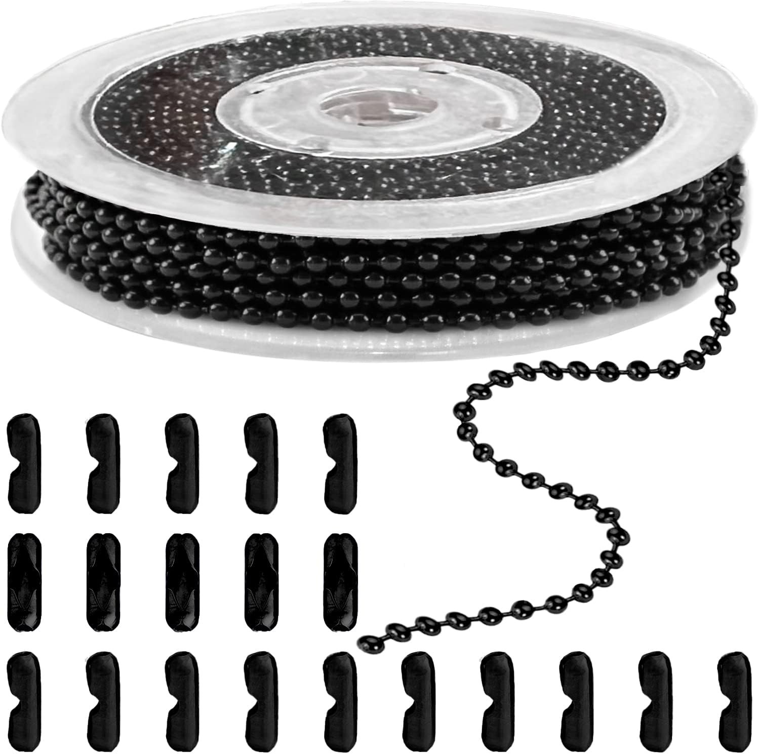 Steel Ball Chain Bead Necklace Set 33ft Silver & Black for Jewelry DIY Crafts