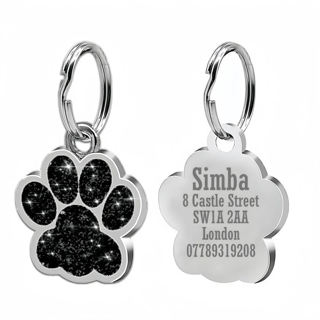 Personalized Paw Glitter Dog Tags Engraved Cat Puppy Pet ID Name Collar Tag New