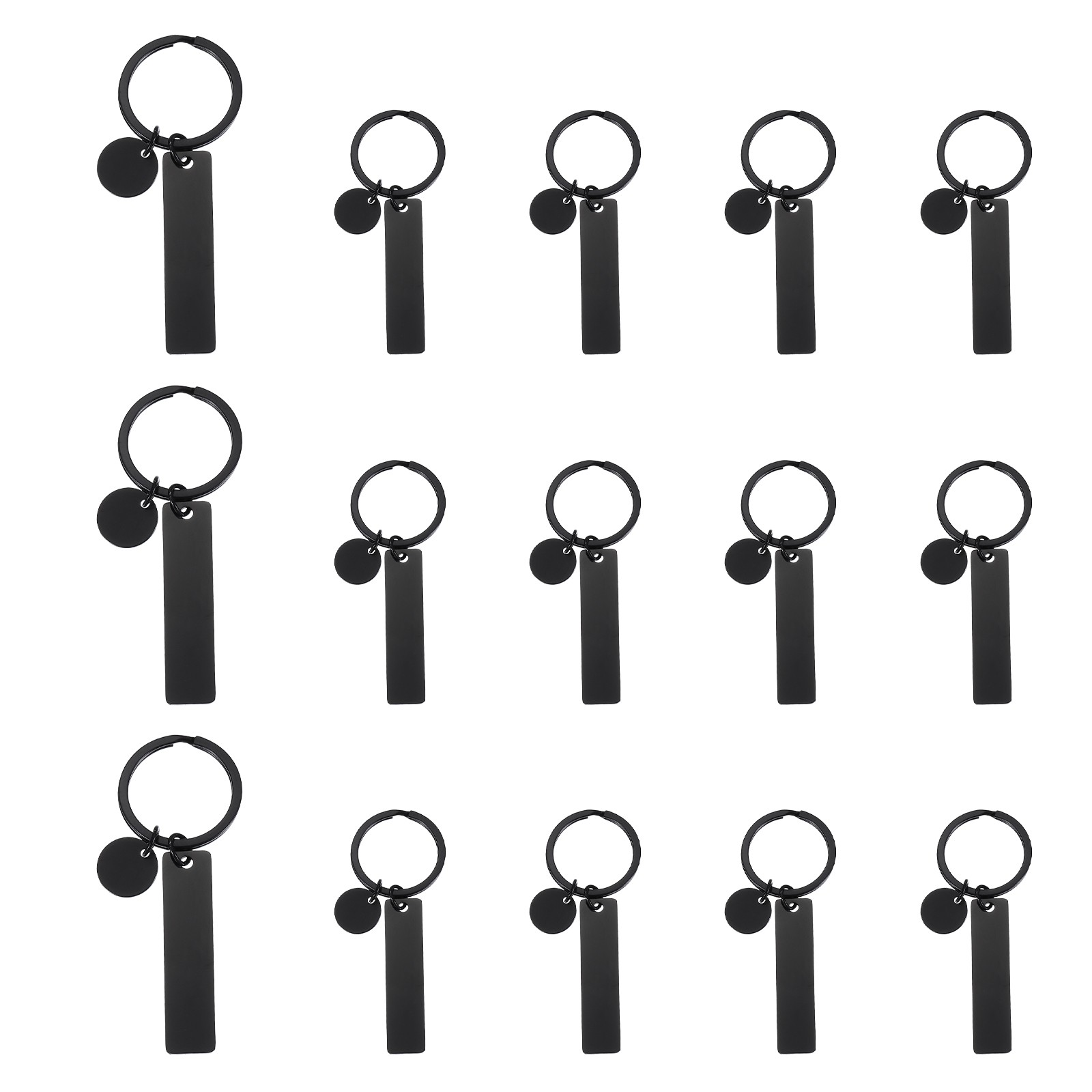 15Pcs Metal Engraving Keychain Blanks, Black(Rectangular)