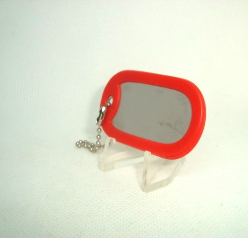 #1 one Military Dog Tag Silver Dull Finish + 4″1n Chain + Silencer RED Color