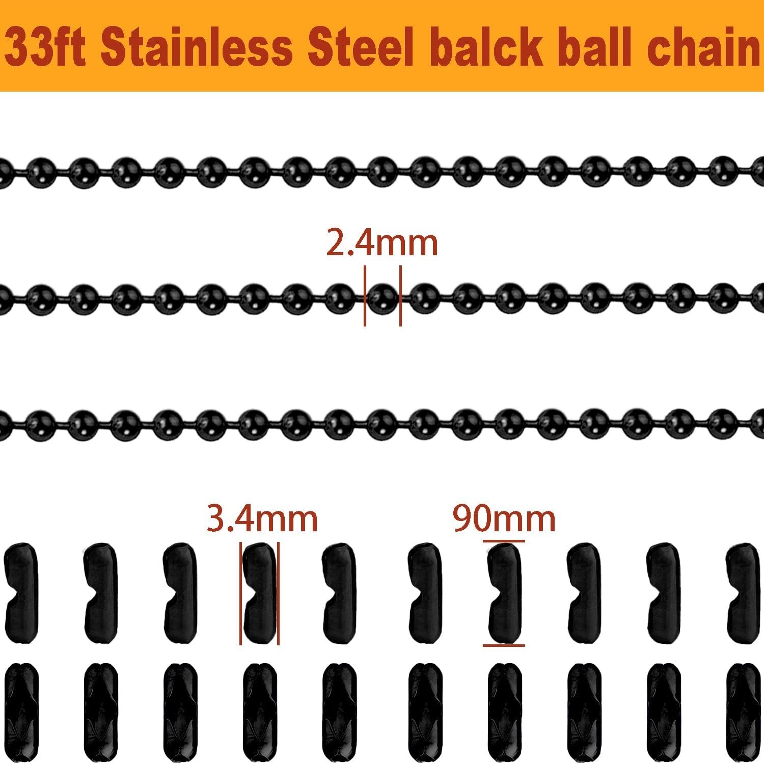 Steel Ball Chain Bead Necklace Set 33ft Silver & Black for Jewelry DIY Crafts