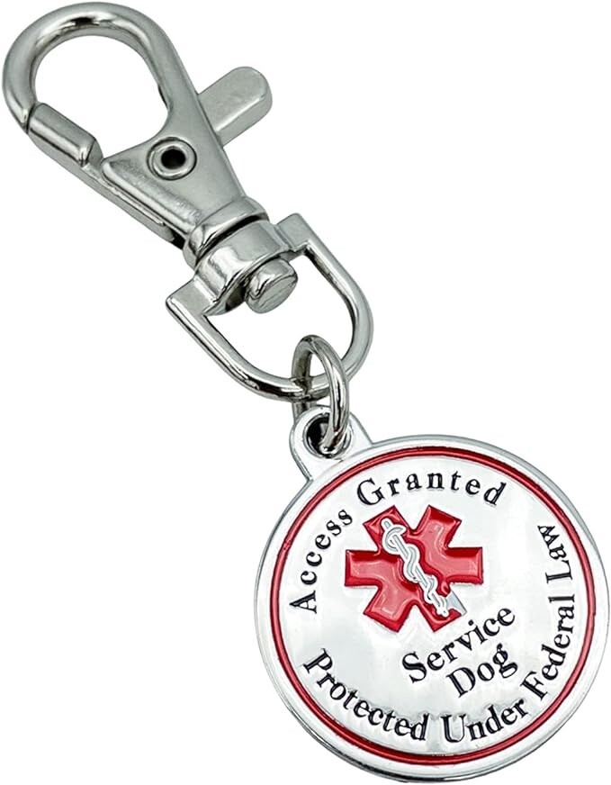 Service Dog Tag Double Sided Red Medical Alert Symbol Medal for Small Dogs Use f