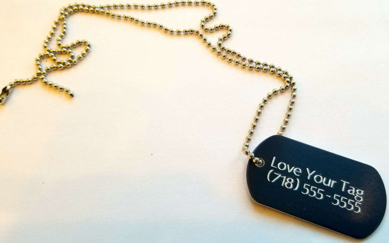 MILITARY STYLE DOG TAGS ID PET TAGS DOUBLE SIDED DIAMOND ENGRAVED w/ CHAIN COMBO