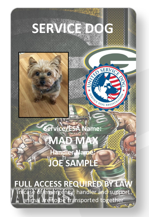 GREEN BAY PACKERS Service Dog/Emotional support/Therapy Dog ID card