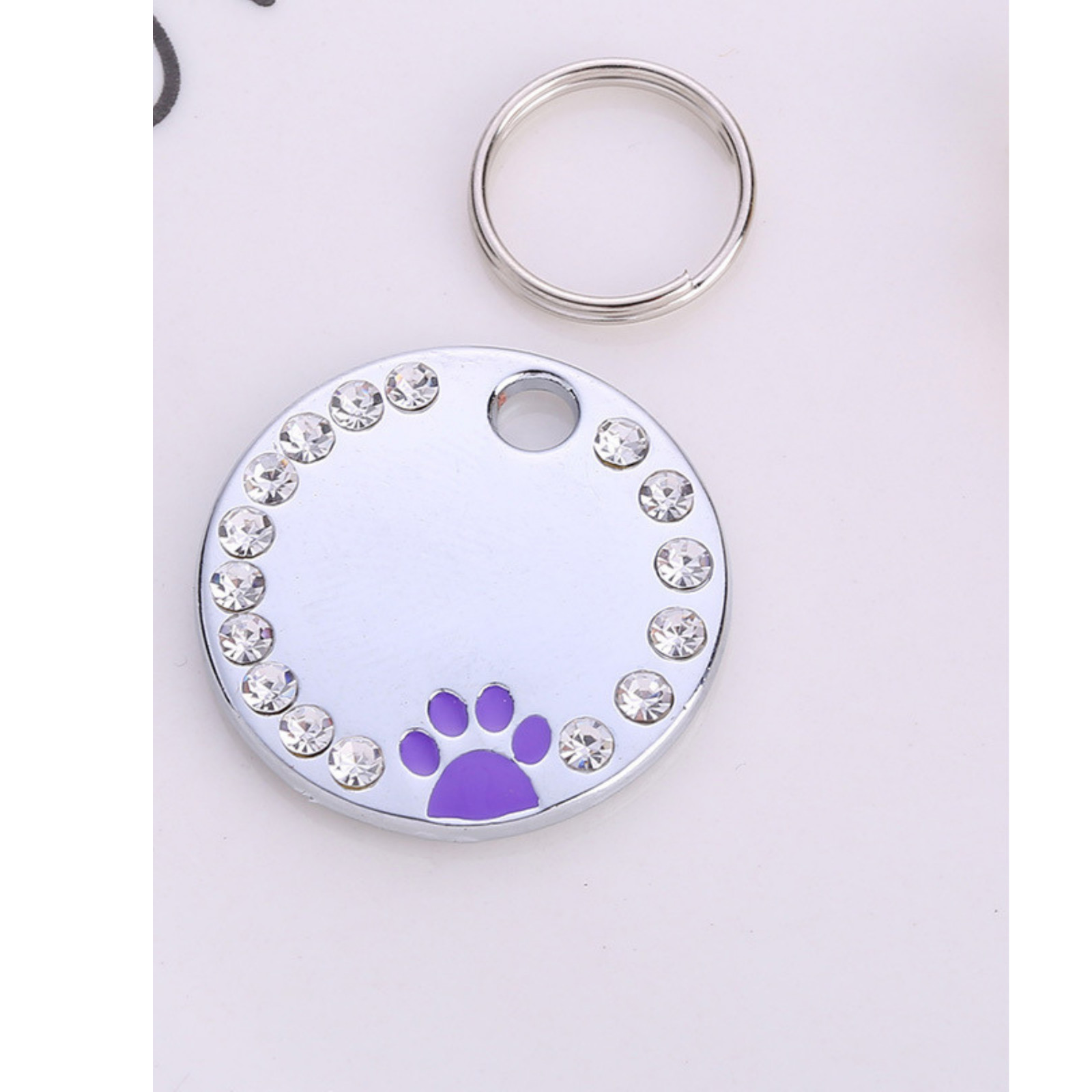 Personalized Dog ID Tag Custom Engraved Pet Name Tag Rhinestone Round Metal