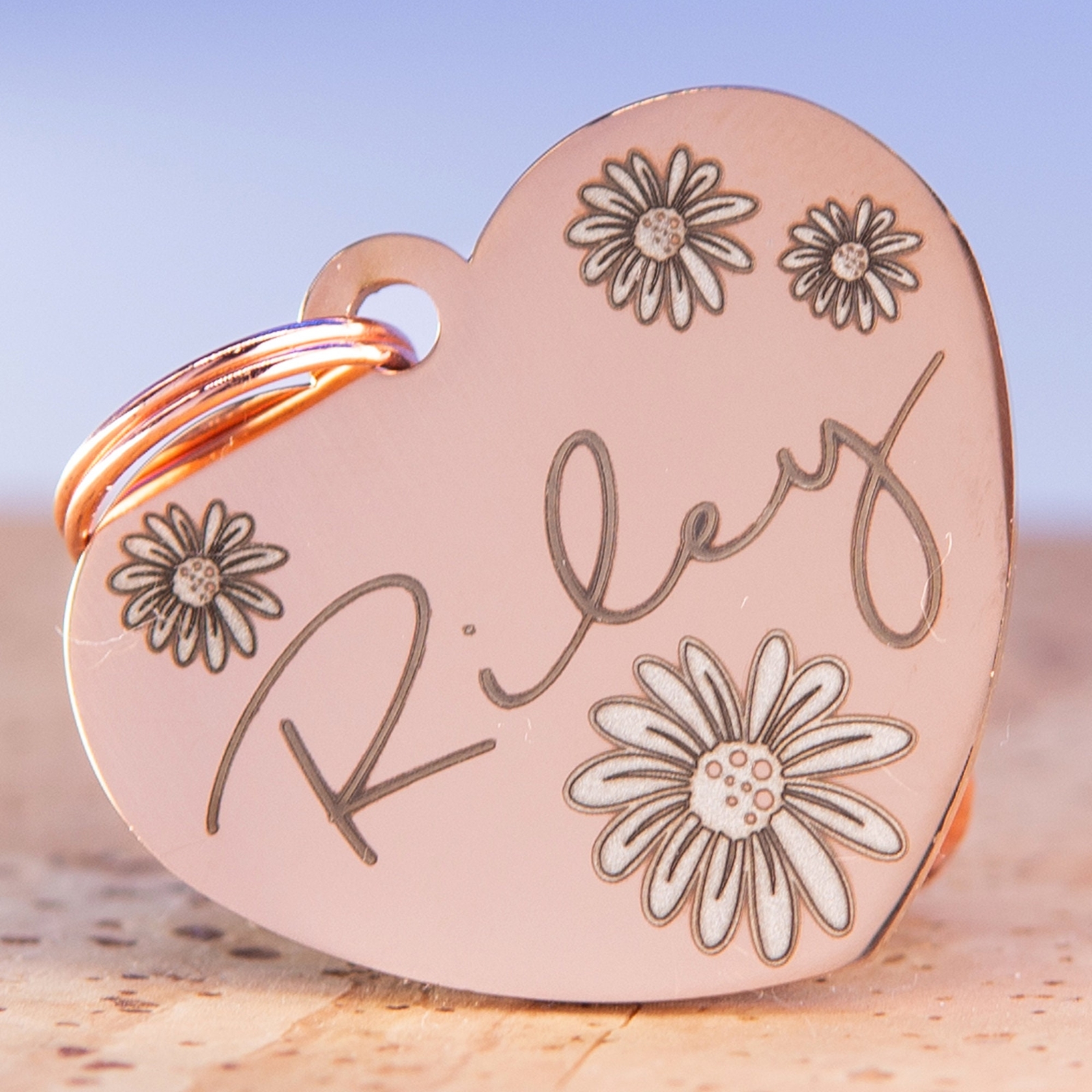 Personalized Heart-Shaped Dog Tag – Custom Engraved Floral Pet ID