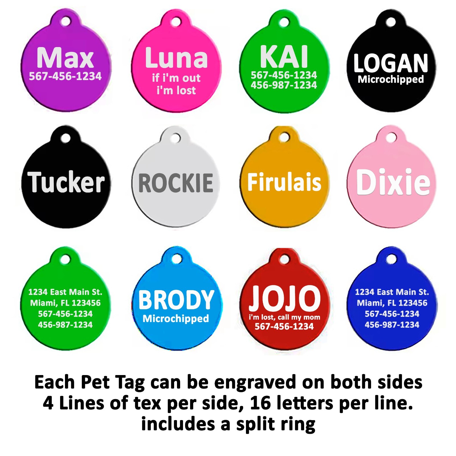 Custom Engraved Personalized Dog Pet tags Double Side Round ID Dog Cat Tag