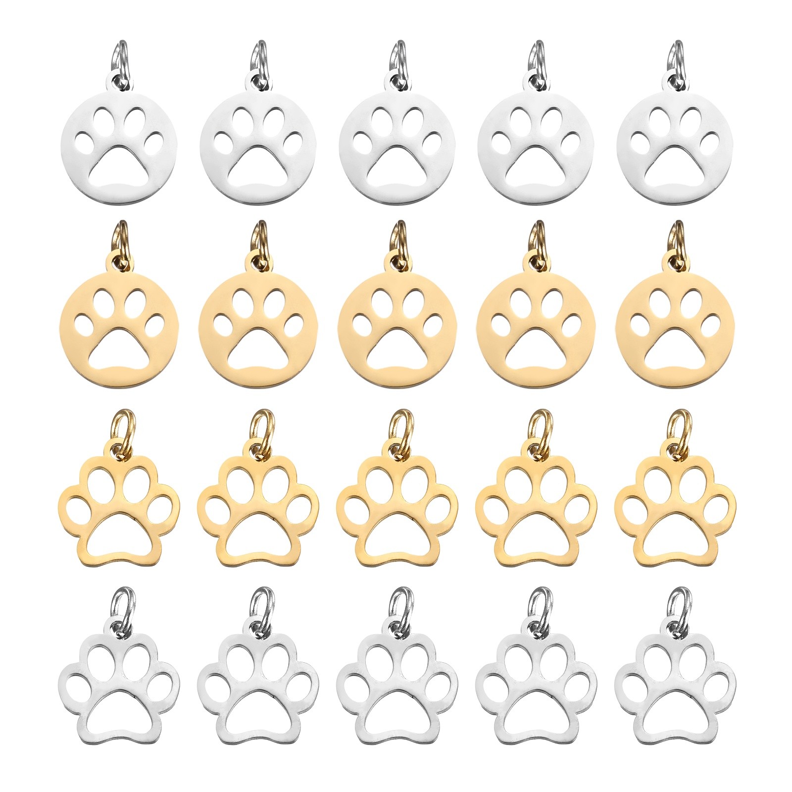 Dog Paw Print Charms Set 3mm, 20 Pcs Cat Dog Paw Pendant, Silver/Gold