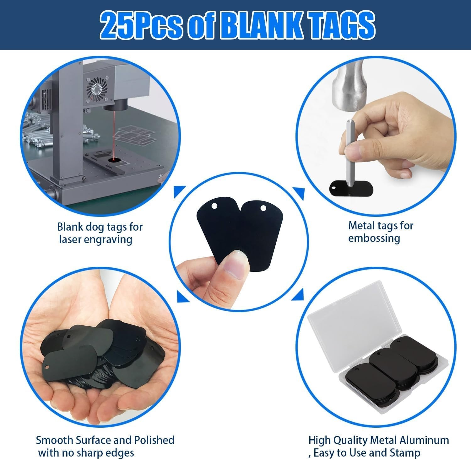 25 Pcs Aluminum Tags for Engraving,Rectangle Stamping Blanks Tags,Black Milit…
